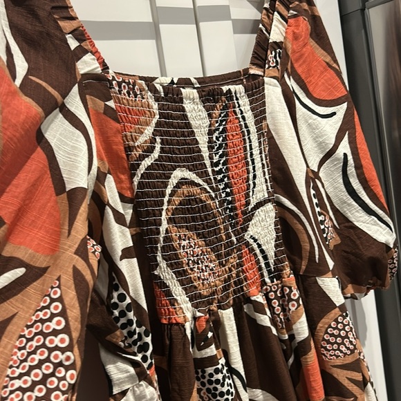 Mlle Gabrielle Tiered Tribal 100% Cotton Dress Smocked Back Flowy Tunic Dress - Picture 9 of 13